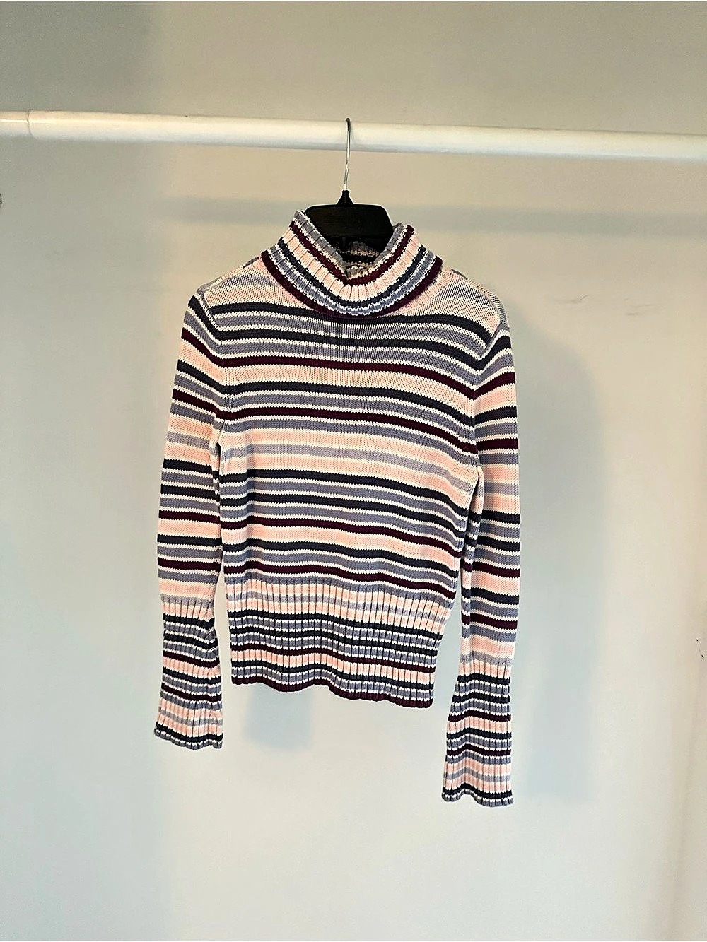 Covington Striped Cotton Turtleneck in Pink & Blue Size Small